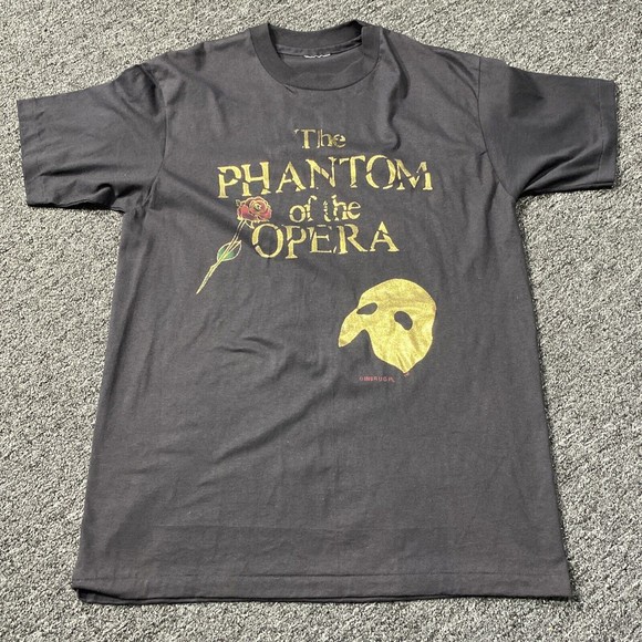 PHANTOM OF THE OPERA 1989 T SHIRT BROADWAY MUSICAL PLAY VTG 80S GOLD MASK HORROR - Picture 1 of 8